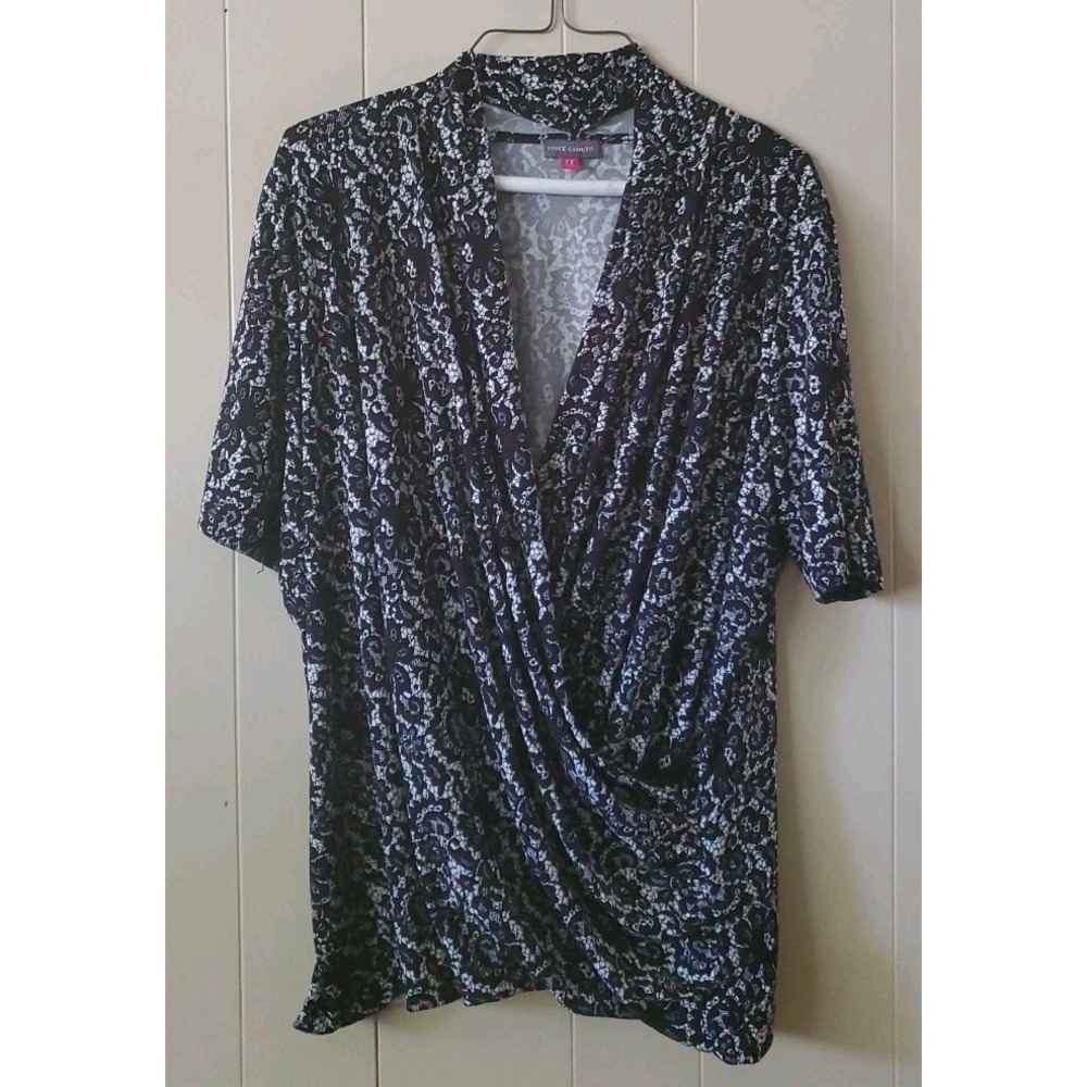 Vince Camuto Women's V-neck Short‎ Sleeve High or Low Blouse Top Shirt Size XXL